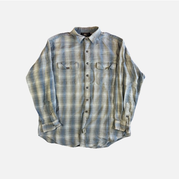 RRL Farrell Checked Cotton Flannel Shirt Blue / Tan Large Rare - Picture 4 of 7